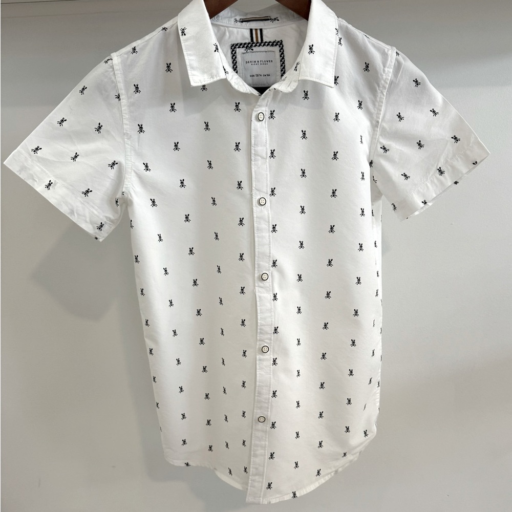 Boys Denim & Flower button-down collar Shirt